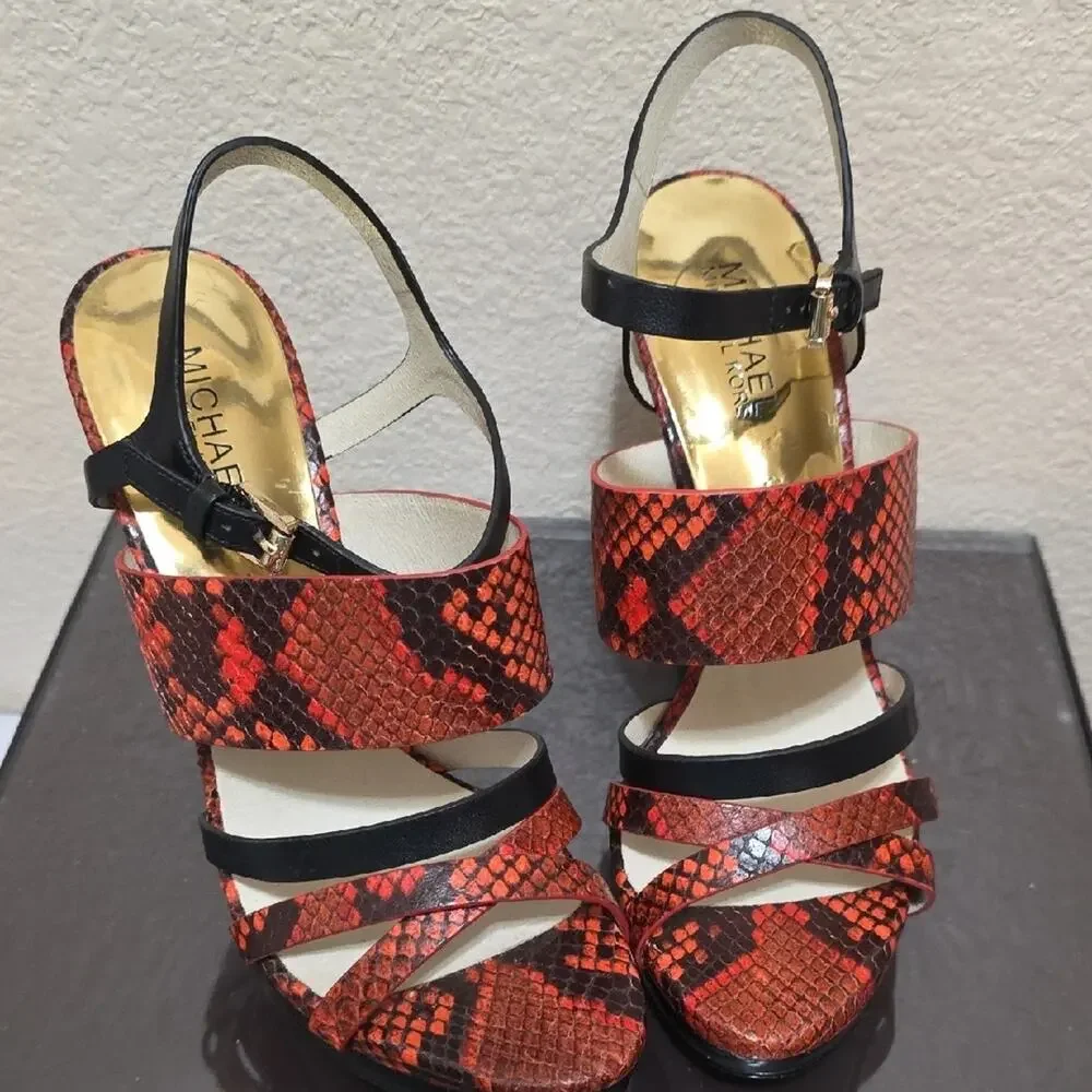 MICHAEL Michael Kors Mandarin and Black Snakeskin Heels